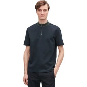 COS Zipped Mock Neck T-Shirt in Black Size Medium